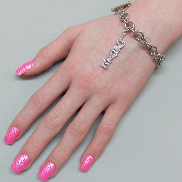 Playboy Bracelet Bunny LOVE Charm Platinum Plated - Picture 3 of 3